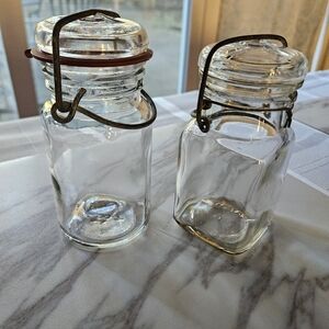 2 Small Vintage Glass Canning Bottles With Glass Lids